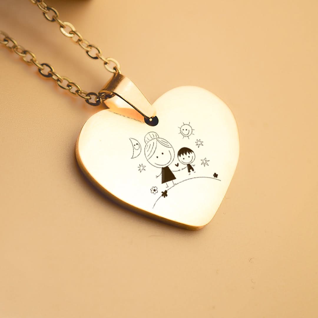 Collar Personalizado Corazón con Dibujos Oro