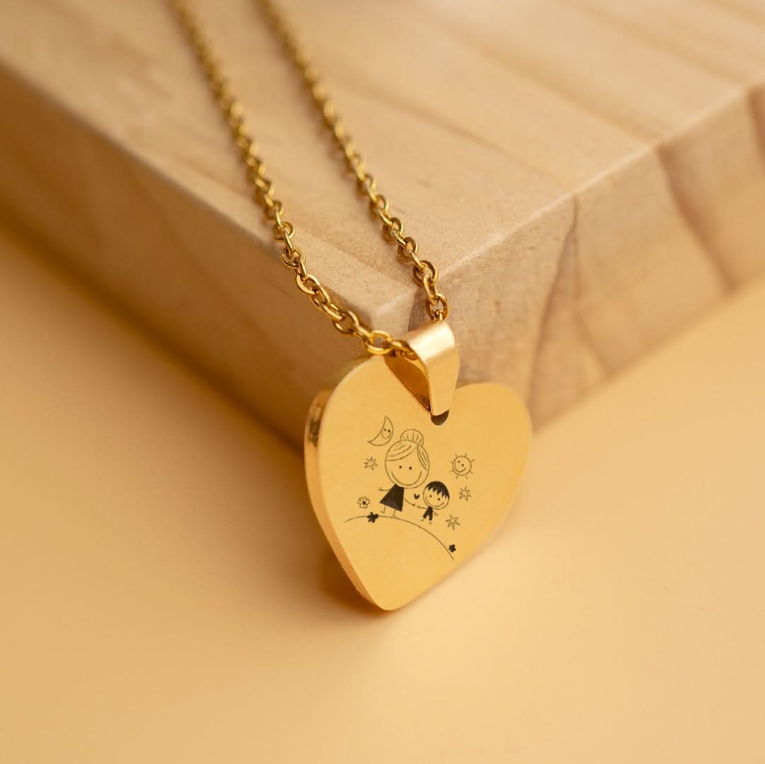 Collar Personalizado Corazón con Dibujos Oro