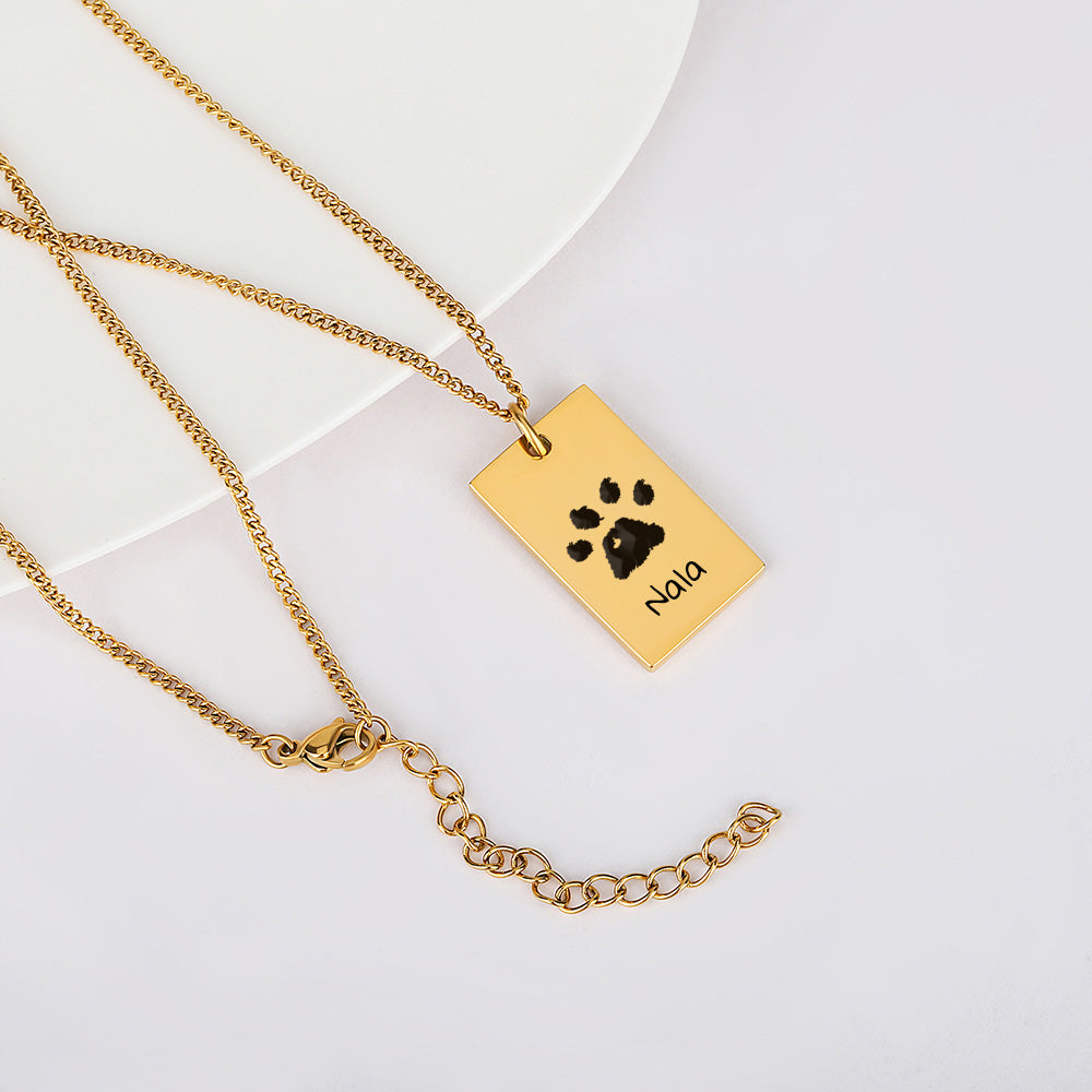 Collar Rectangulo Personalizado Huella Mascotas Baño Oro 18k