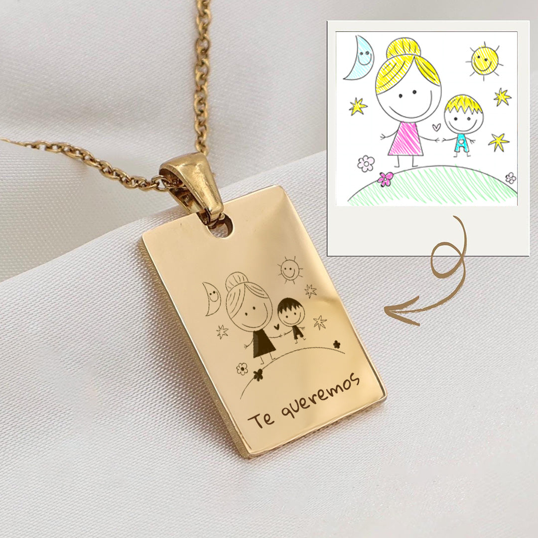 Collar Personalizado Rectangulo con Dibujos Oro