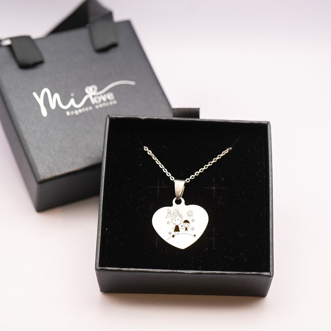 Collar Personalizado Corazón Dibujo Plata