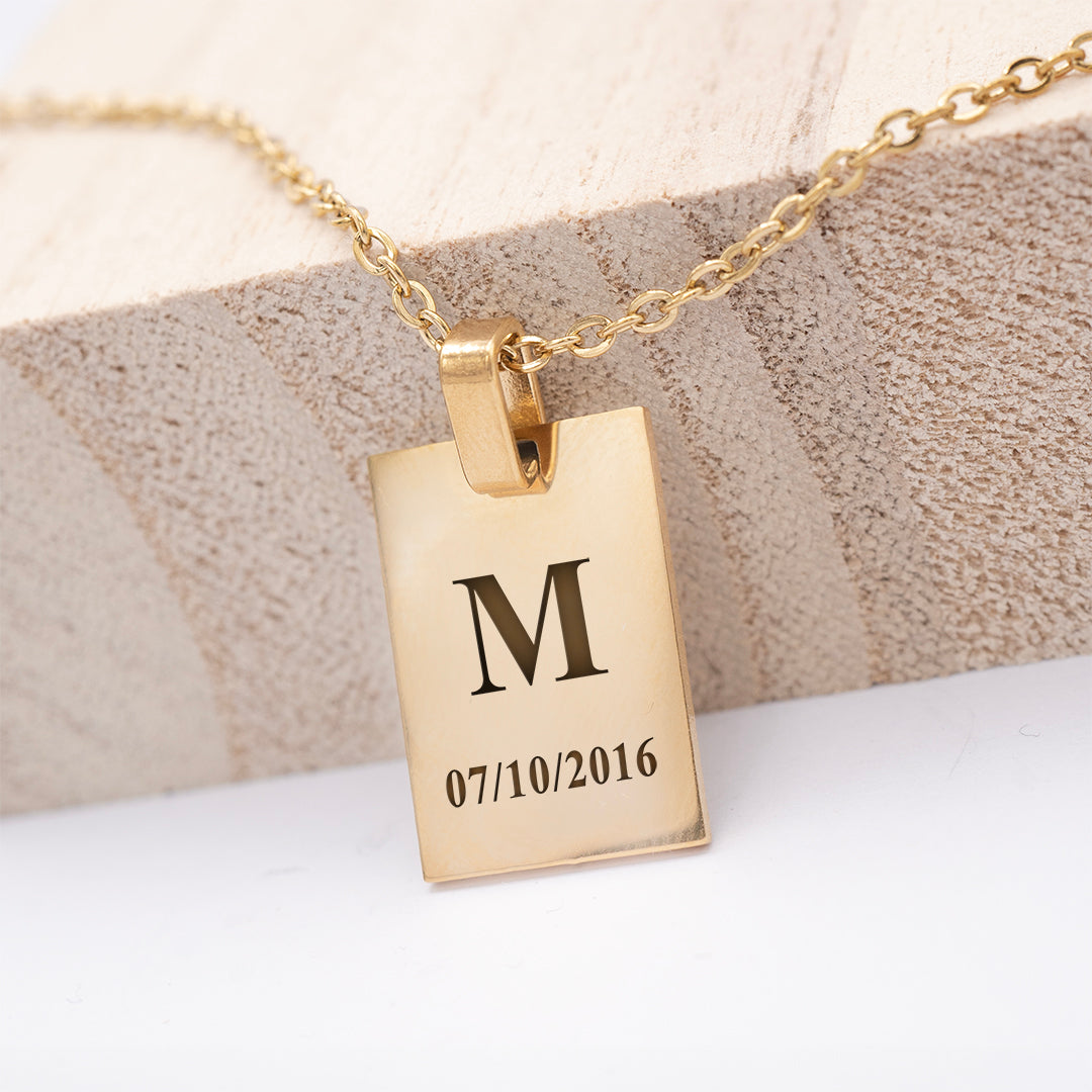 Collar Rectangular Personalizado con Iniciales, Fechas... Baño Oro 18k