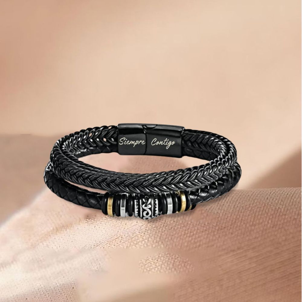 Pulsera Trenzada de cuero con grabado "Siempre Contigo"