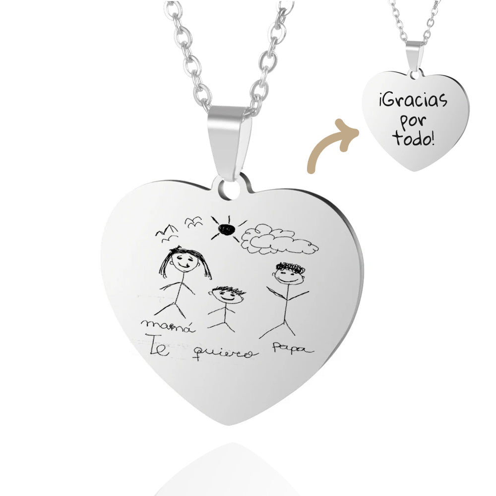 Collar Personalizado Corazón Dibujo Plata