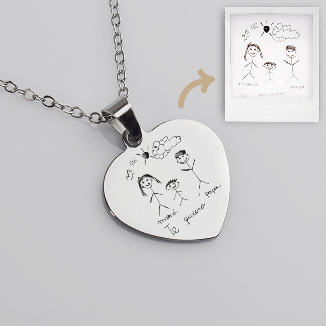 Collar Personalizado Corazón Dibujo Plata